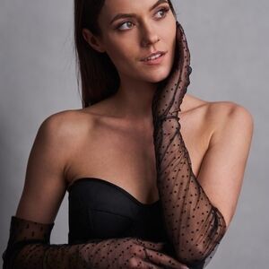 Beloved Millinery Fine Black Sheer Polka Dot Elbow Length Gloves
